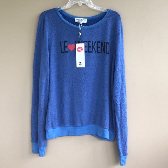 NEW • Wildfox • Le Weekend Blue Sweatshirt XL L - Picture 3 of 4